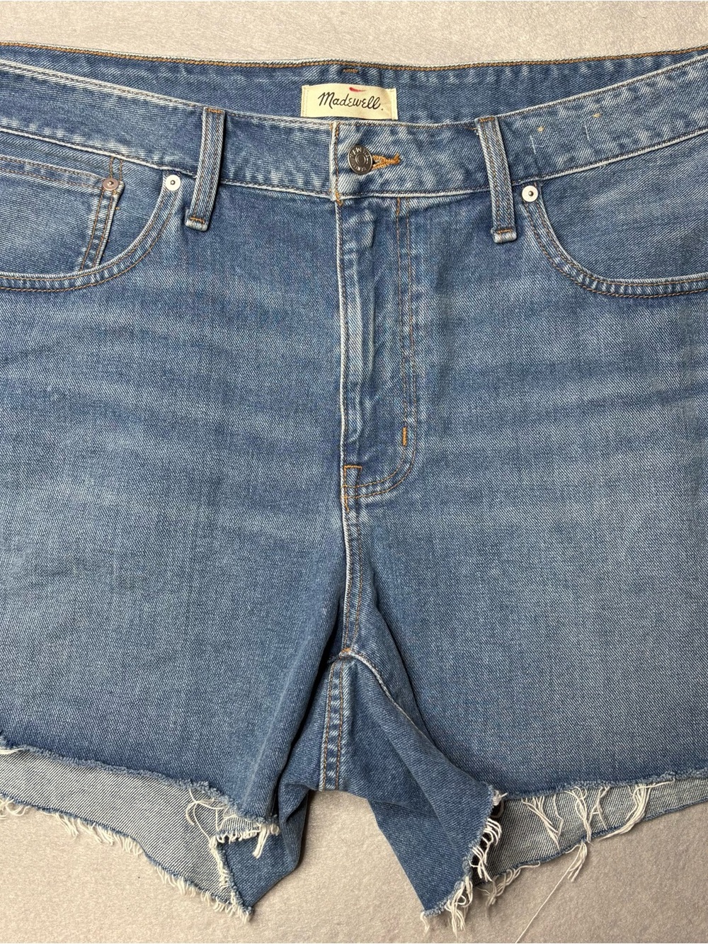 Madewell The Momjean Shorts Womens 18W Plus Size Blue Denim Raw Hem